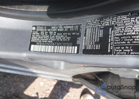 2003 BMW 325It из США, поврежденный, VIN WBAEN33473PC12350